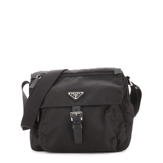 Prada Zip Buckle Messenger Bag Tessuto Small
