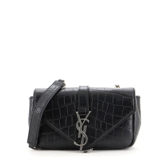 Saint Laurent Classic Monogram Crossbody Bag Crocodile Embossed Leather Baby