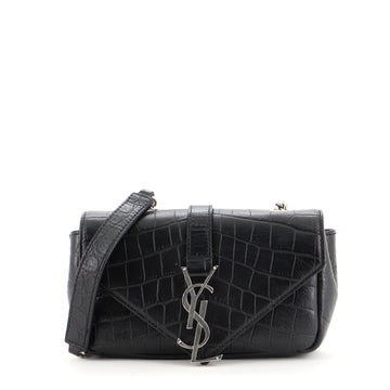 Saint Laurent Classic Monogram Crossbody Bag Crocodile Embossed Leather Baby