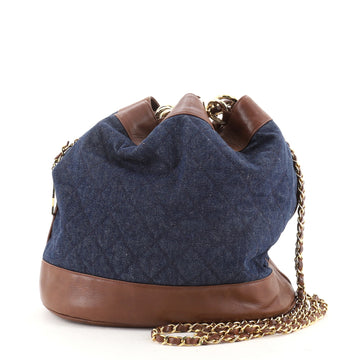 Chanel Vintage CC Charm Drawstring Backpack Quilted Denim and Leather