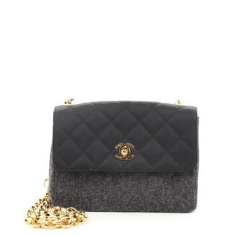 Chanel Vintage CC Chain Flap Bag Quilted Wool and Satin Mini
