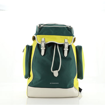 Burberry Double Pocket Drawstring Backpack Nylon with Leather Medium