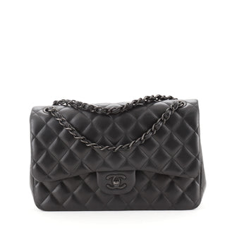 Chanel So Black Classic Double Flap Bag Quilted Lambskin Jumbo