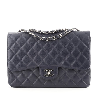 Chanel Vintage Classic Single Flap Bag Quilted Caviar Jumbo