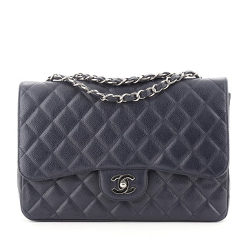 Chanel Vintage Classic Single Flap Bag Quilted Caviar Jumbo