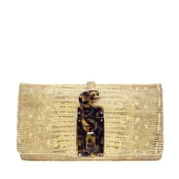 Bottega Veneta Fold Over Lizard and Resin Clutch