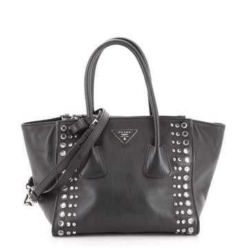 Prada Twin Pocket Tote Studded Leather Small