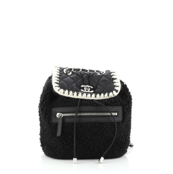 Chanel Coco Neige Flap Backpack Shearling with Quilted Nylon Small