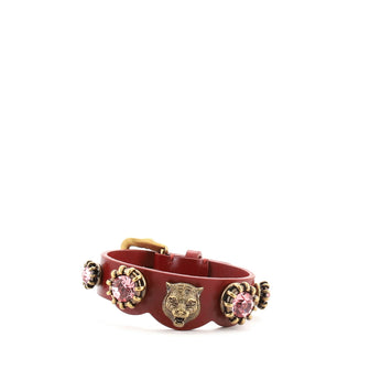 Gucci Feline Belted Bracelet Crystal Embellished Leather