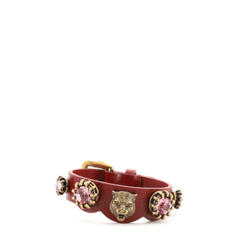 Gucci Feline Belted Bracelet Crystal Embellished Leather