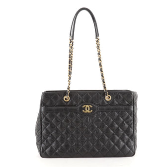 Chanel Two Tone Shopping Tote Quilted Caviar Large