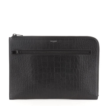 Saint Laurent Portfolio Clutch Crocodile Embossed Leather