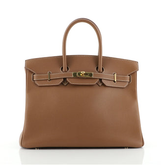 Hermes Birkin Handbag Brown Courchevel with Gold Hardware 35