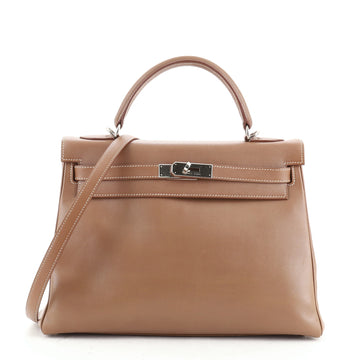 Hermes Kelly Handbag Brown Evergrain with Palladium Hardware 32