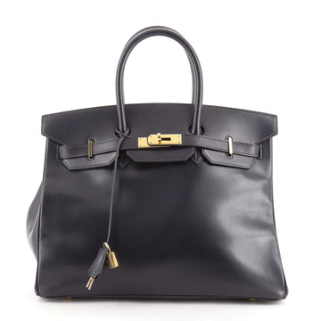 Hermes Birkin Handbag Blue Box Calf with Gold Hardware 35