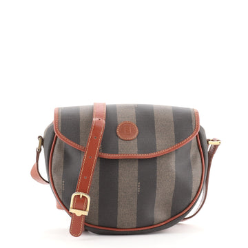 Fendi Vintage Pequin Flap Crossbody Bag Coated Canvas Medium