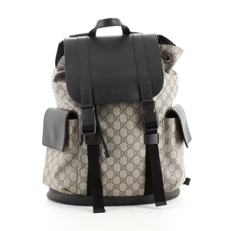 Gucci Double Pocket Buckle Backpack GG Coated Canvas Large