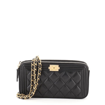 Chanel Boy Double Zip Clutch with Chain Quilted Lambskin