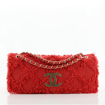 Chanel Nature Flap Bag Quilted Tweed Jumbo