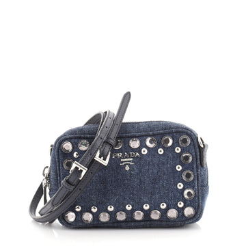 Prada Zip Crossbody Bag Rhinestone Embellished Denim Mini