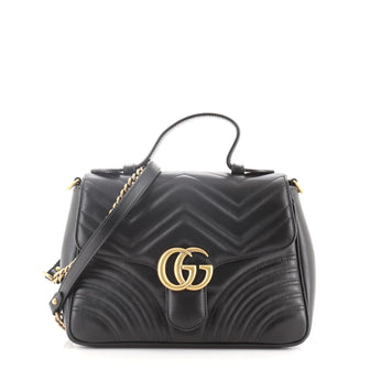 Gucci GG Marmont Top Handle Flap Bag Matelasse Leather Small