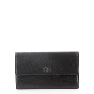 Chanel CC Flap Wallet Camellia Lambskin Long