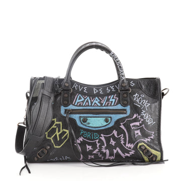 Balenciaga City Graffiti Classic Studs Bag Leather Medium