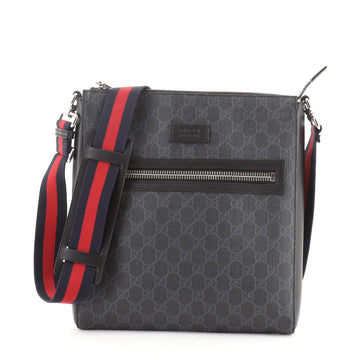 Gucci Web Strap Front Zip Messenger Bag GG Coated Canvas Medium
