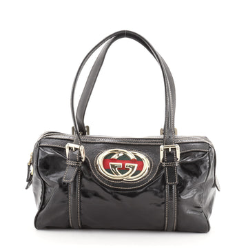 Gucci Britt Web Boston Duffle Bag Dialux Coated Canvas Small