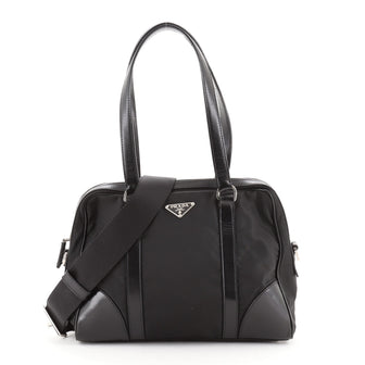 Prada Convertible Bauletto Bag Tessuto with Leather Small