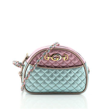 Gucci Trapuntata Camera Shoulder Bag Quilted Laminated Leather Mini