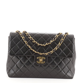 Chanel Vintage Classic Single Flap Bag Quilted Lambskin Jumbo