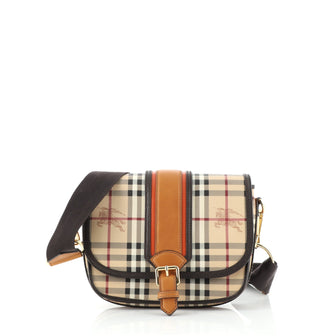 Burberry Buckle Flap Messenger Bag Haymarket Coated Canvas with Leather Small