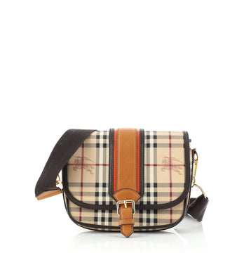 Burberry Buckle Flap Messenger Bag Haymarket Coated Canvas with Leather Small
