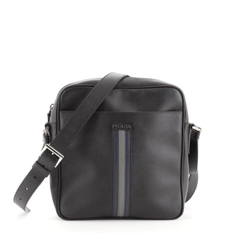 Prada Stripe Zip Messenger Bag Saffiano Leather Small