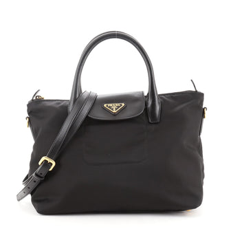 Prada Convertible Flap Tote Tessuto and Saffiano Leather Medium