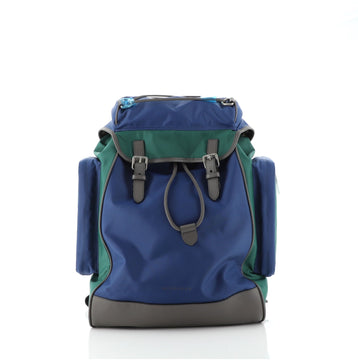 Burberry Double Pocket Drawstring Backpack Nylon with Leather Medium