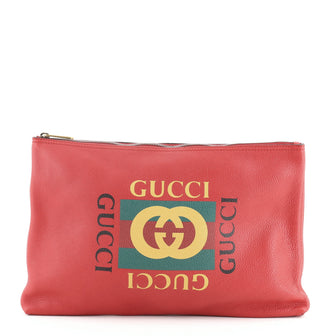 Gucci Logo Portfolio Clutch Printed Leather Large