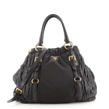 Prada Gaufre Convertible Tote Leather and Tessuto Large
