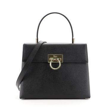 Salvatore Ferragamo Gancini Convertible Top Handle Bag Saffiano Leather Medium
