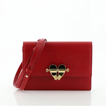 Prada Heart Lock Crossbody Bag Saffiano Leather Small