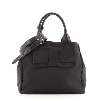 Prada Logo Bow Tote Tessuto with Leather Small