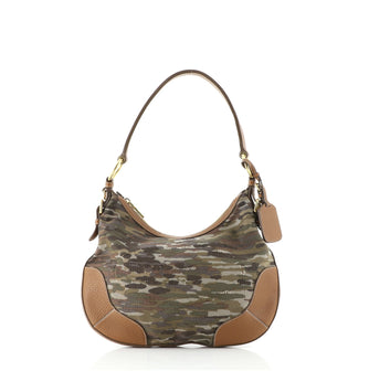 Prada Zip Hobo Camouflage Jacquard with Leather Medium