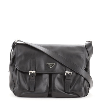 Prada Two Pocket Messenger Bag Leather Medium