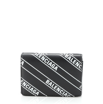 Balenciaga Logo Trifold Wallet Printed Leather Compact