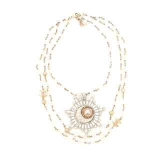 Chanel Celestial Long Triple Strand Necklace Crystal Embellished Metal with Pearl and Beads