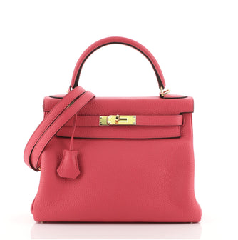 Hermes Kelly Handbag Pink Clemence with Gold Hardware 28