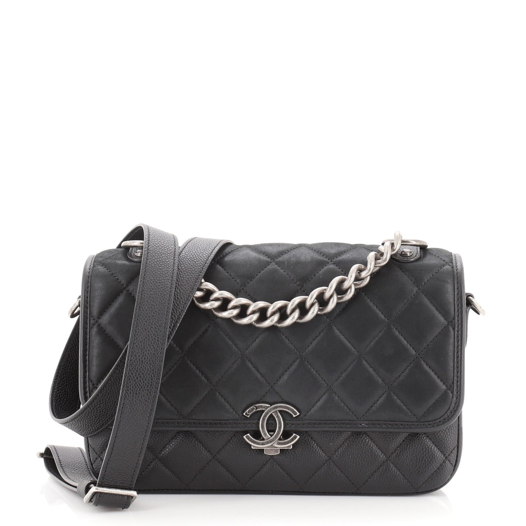 Chanel Casual Quilted Caviar Medium Pocket Flap Messenger Bag