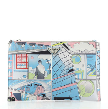 Prada Comic Zip Clutch Printed Leather