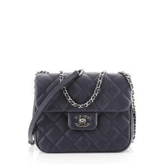 Chanel Grey Quilted Caviar Rectangle Mini Flap Bag SHW